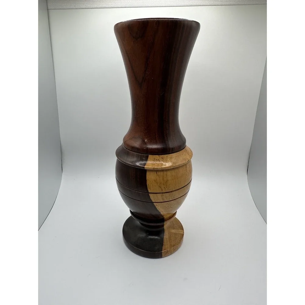 Vintage Multitone Solid Wood Hand Crafted‎ Turned Footed Bud Vase 6